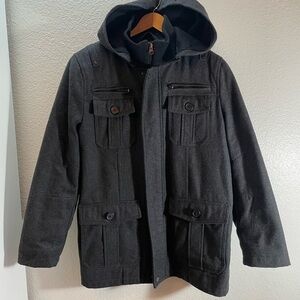 Structure Wool Multiple Pockets Zippered Hooded Jacket Mens Size S